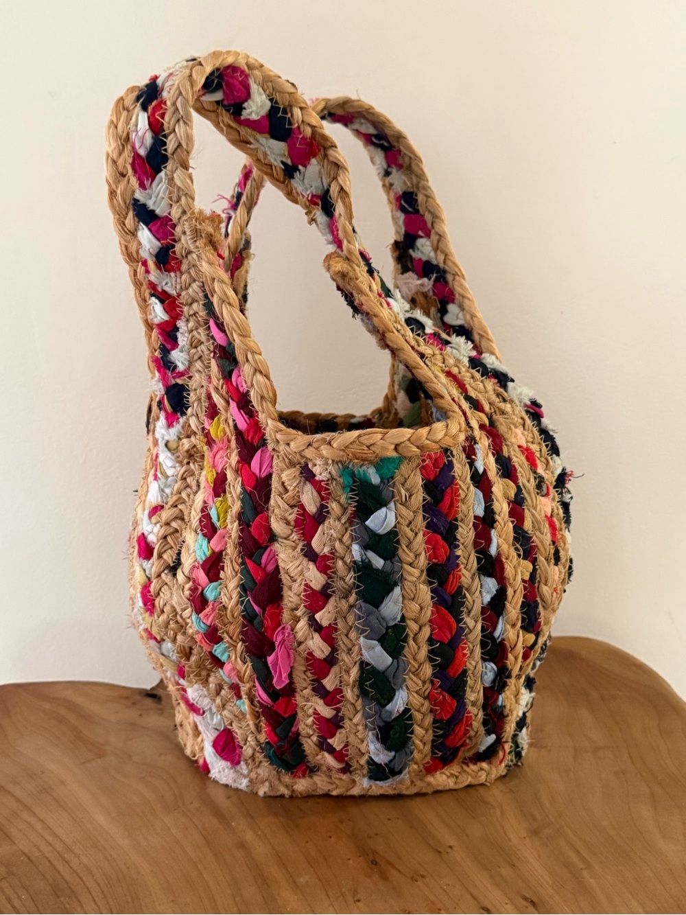 Handwoven Multicolor Straw Tote Bag